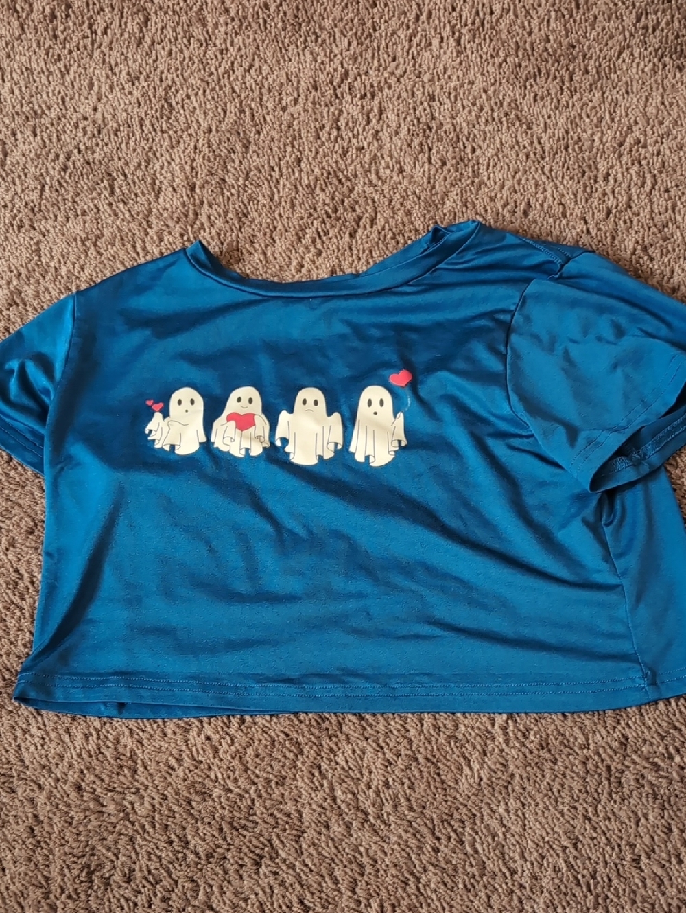 SHEIN Blue Kids Ghosts Graphic Tee with Pink Hearts